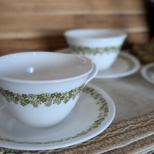Elegant Green Floral Teacup and Saucer Set